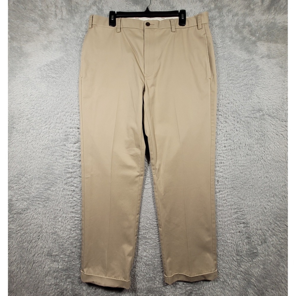 Orvis Chino Pants Mens 36 Tan‎ Flat Front Cuffed Straight Leg Trousers 36x30